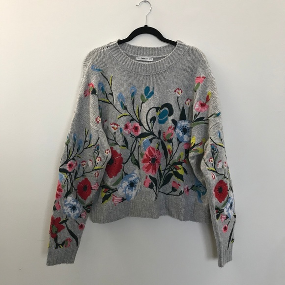 zara floral embroidered sweater